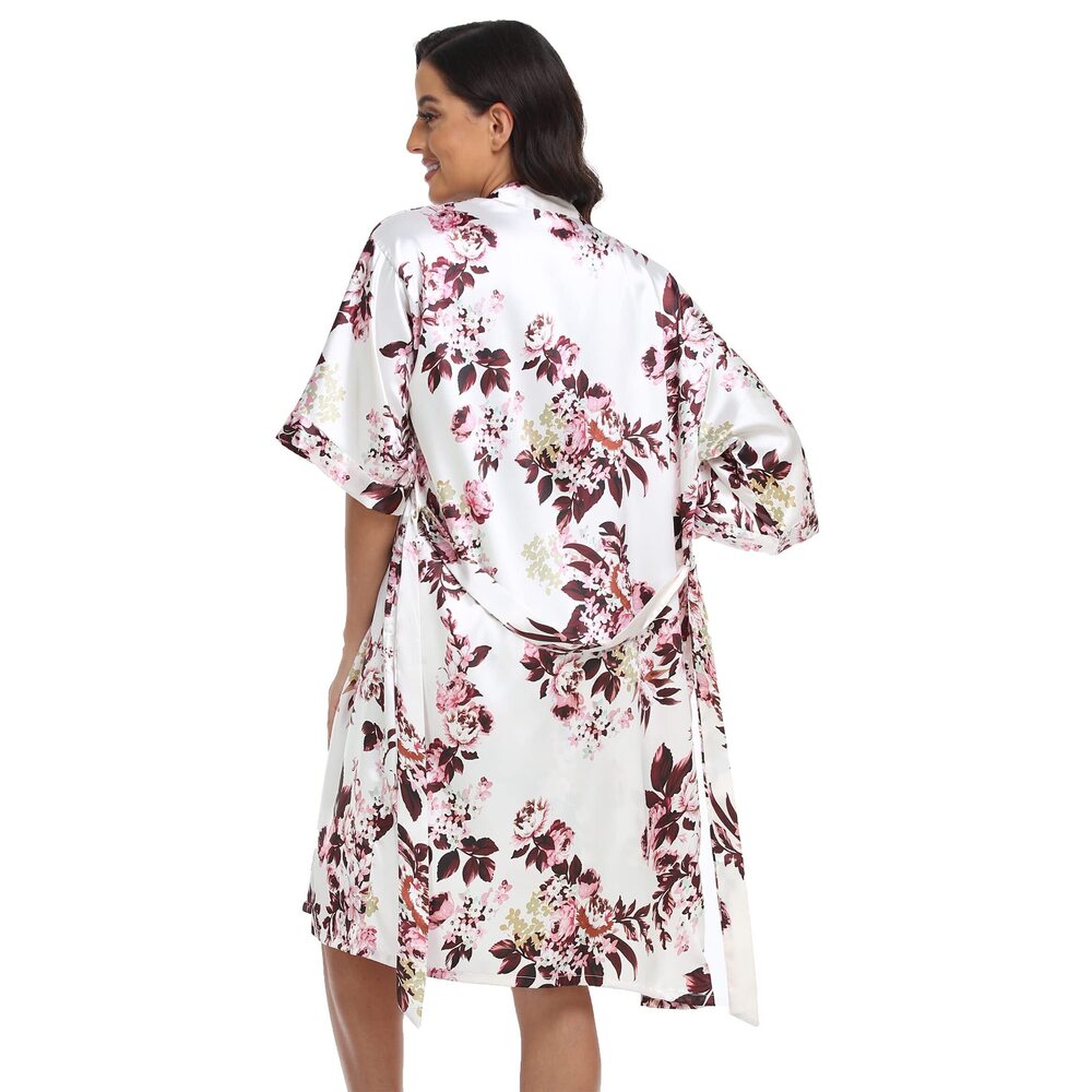 6948 Satin Robes Set with Nightgown Silk Kimono Pajamas 2 Piece Sleepwear - Picture 3 of 4